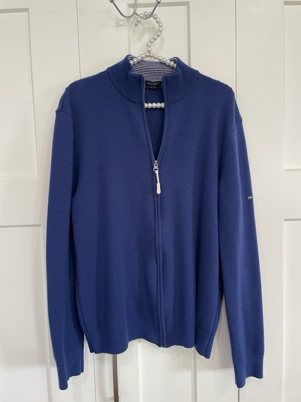 Saint James Men’s XL Full Zip Wool Cardigan Sweater Knit Blue Creggan